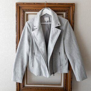 Jaclyn Smith Women’s Size Medium Light Gray Coat Moto Style Jacket Zip Pockets